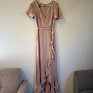 David's Bridal Pink Ruffled Wrap Gown